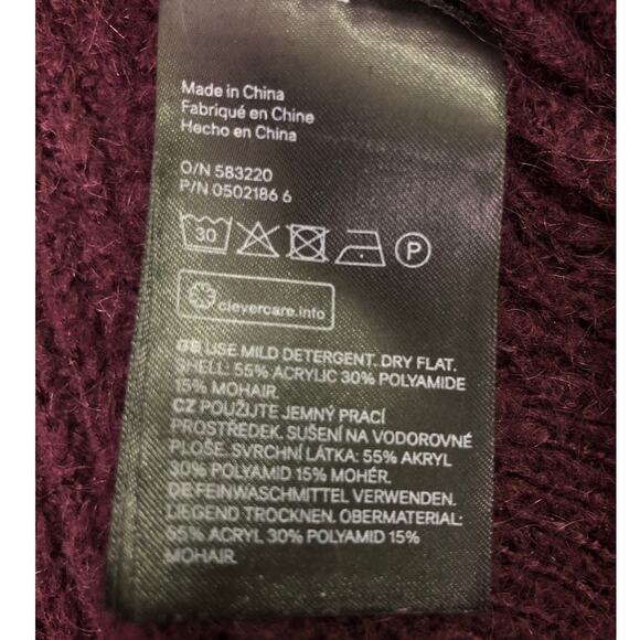 L.O.G.G. Mohair Ribbed High Low Cropped Drop Shoulder Burgundy Chunky Sweater M - Picture 7 of 10